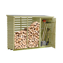 Étagère pour bois de cheminée avec armoire à outils, paroi arrière incluse