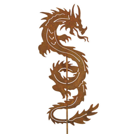 Chinesischer Drache a. Stab, rost60 cm + 120 cm Stab