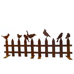 Dekoelement Vögelchen auf Zaun auf Platte