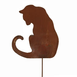 Katze 2 sitzend auf Stab, Metall rost35 cm + 20 cm Stab