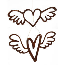 Elemento decorativo cuore aperto con ali, 2 diversi per appendere