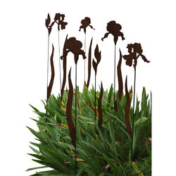 Dekoelement Iris 2 Blüten 1 Knospe auf Stab, je 1 Blatt, Set a 3 Stück