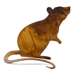 Dekoelement Kleine Ratte mit gebogenem Schwanz an Platte