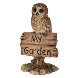 Gufo con segno "Il mio giardino" H16cm