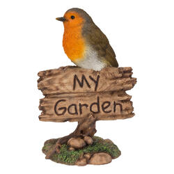 Rotkehlchen mit Schild "Mein Garten" H16cm