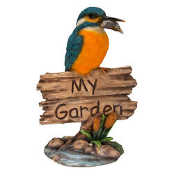 Eisvogel mit Schild "Mein Garten" H16cm